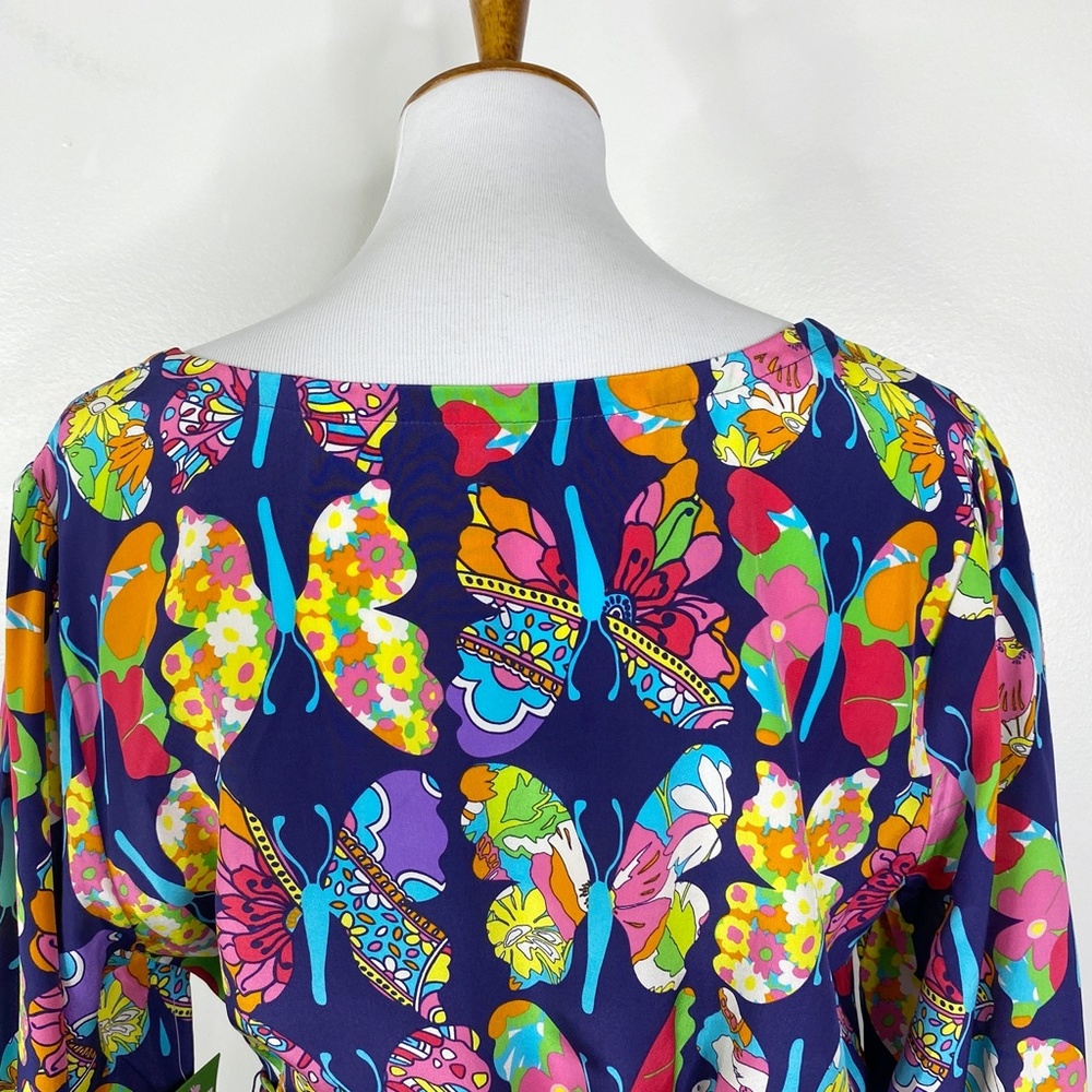 RARE NWT Lilly Pulitzer Bright Navy Out There Butterfly Silk Tunic Top XL - Picture 6 of 16